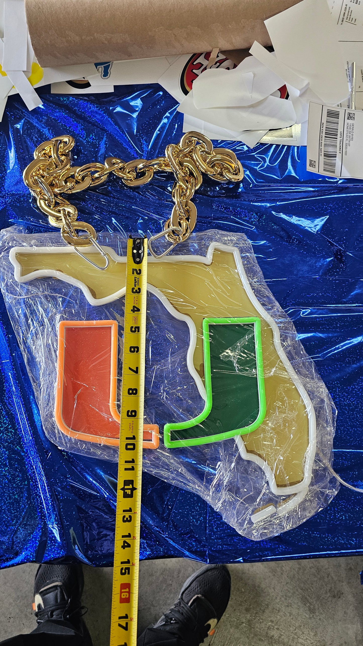 FLORIDA MIAMI HURRICANES led fan Necklace fan chain 12v dual power with dimmer control remote