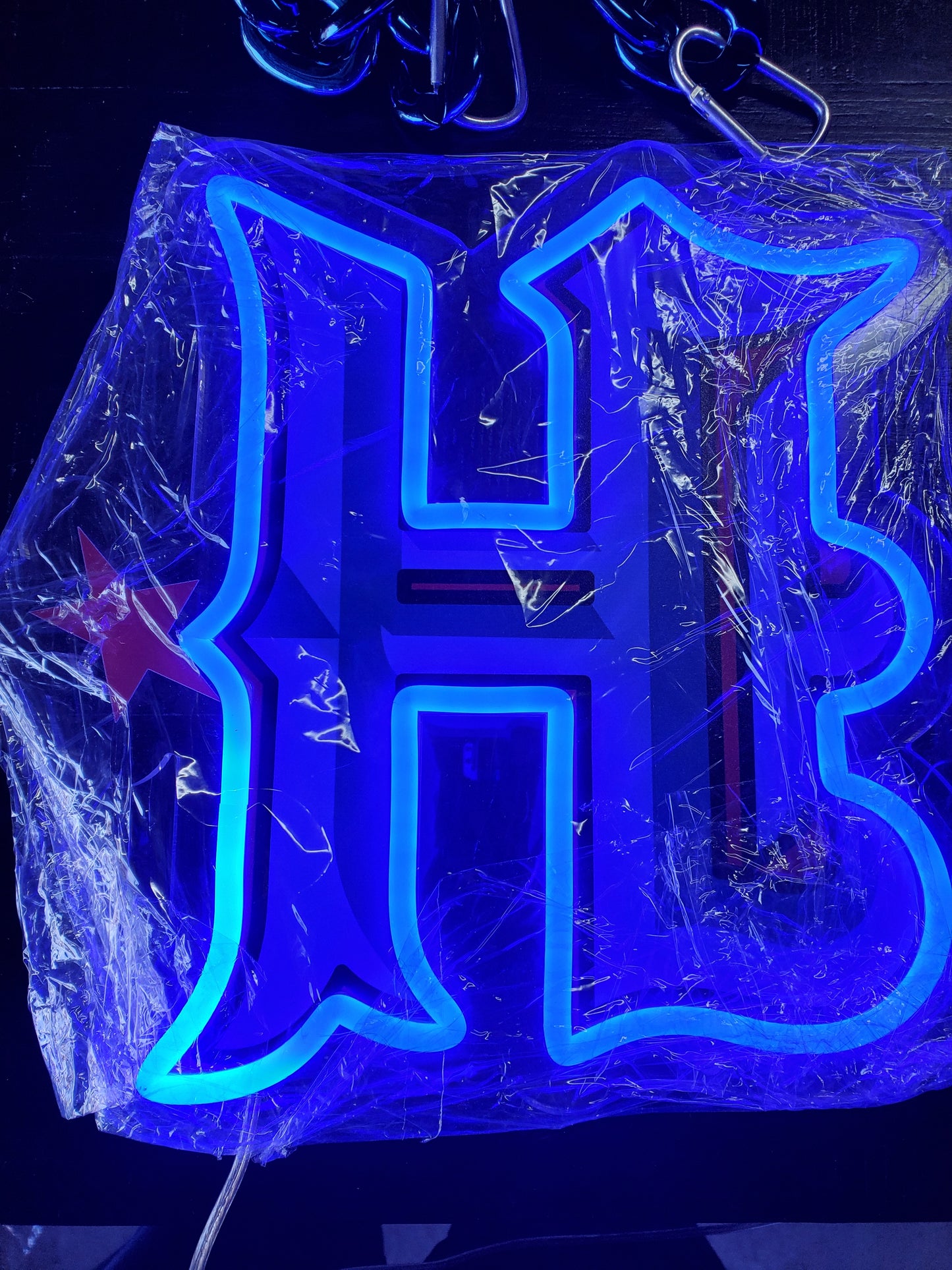 HTOWN LOGO Houston Texans neon blue led logo necklace chain 12v dual power with remote dimmer