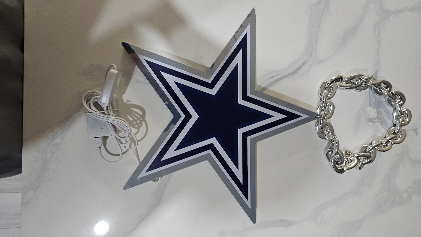 Jumbo Cowboys star LED Chain NECKLACE 5V silver chain