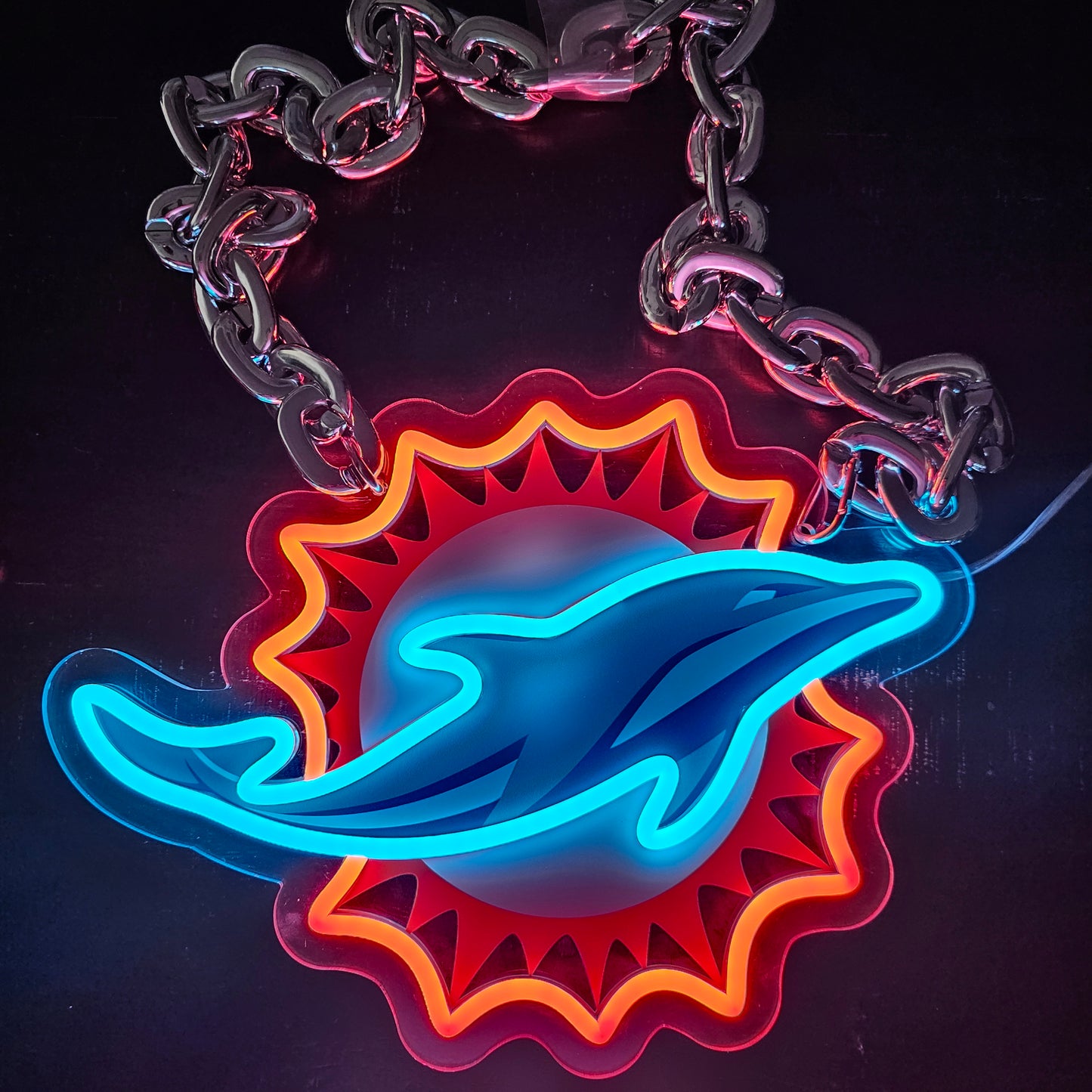 DOLPHINS FAN LED NECKLACE CHAIN Dual power option with remote dimmer