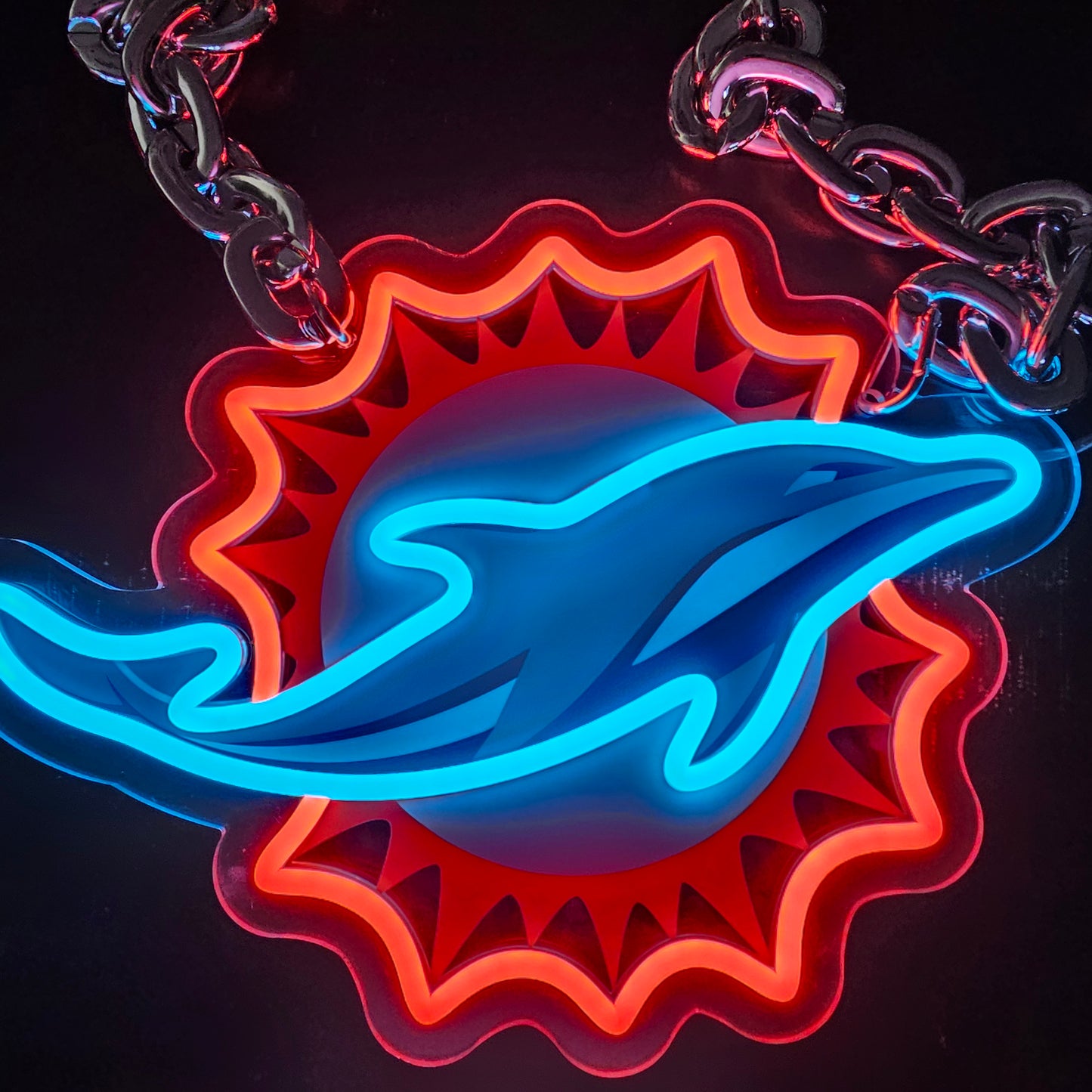 DOLPHINS FAN LED NECKLACE CHAIN Dual power option with remote dimmer