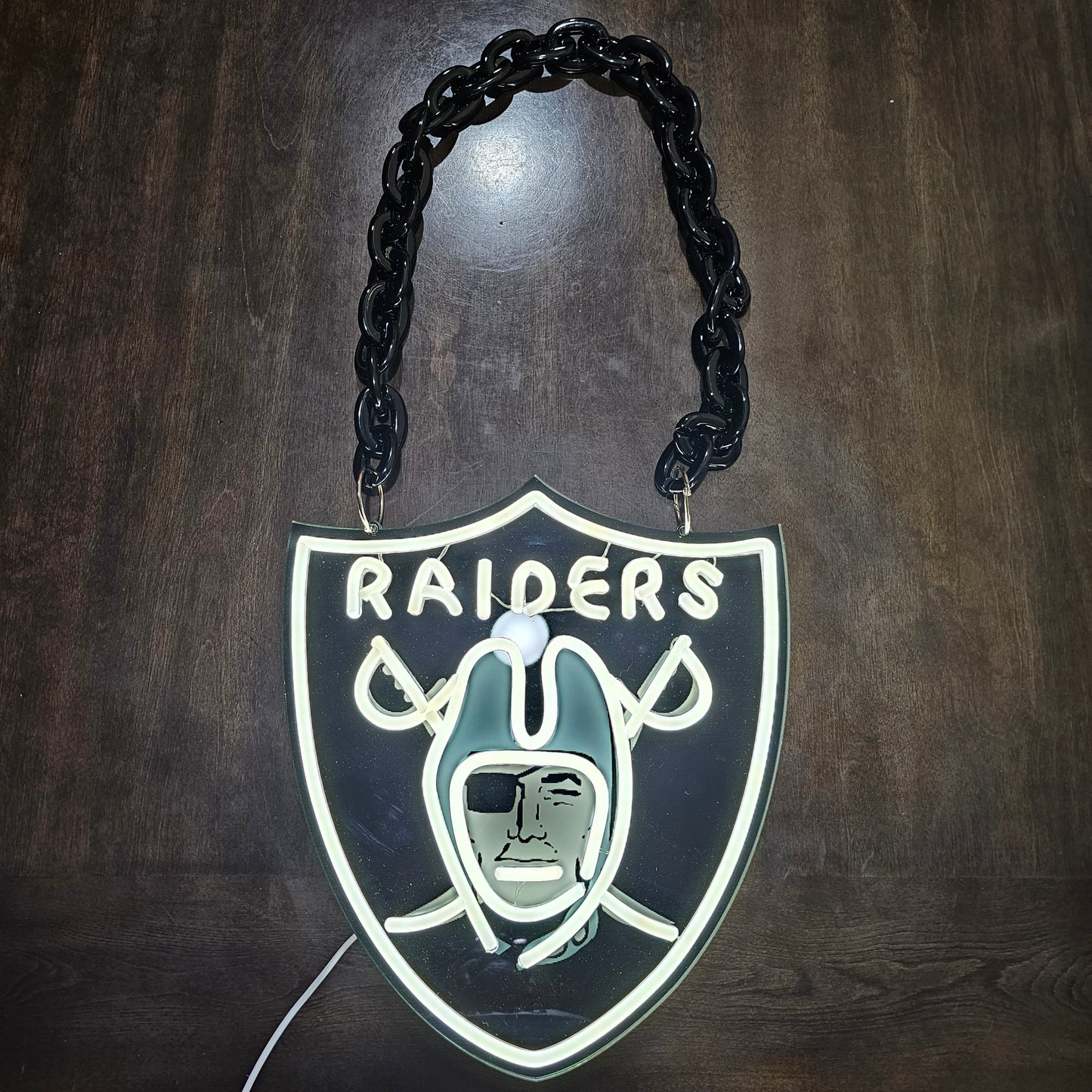 LAS VEGAS RAIDERS LED SHIELD NECKLACE Dual power with Dimmer and flashing and remote!!