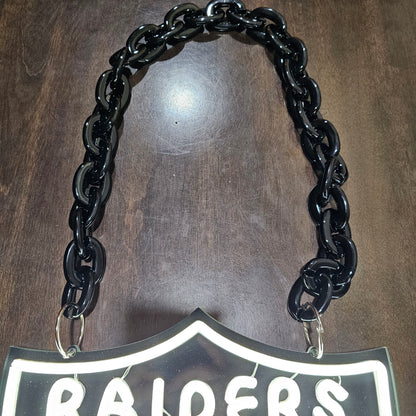 LAS VEGAS RAIDERS LED SHIELD NECKLACE Dual power with Dimmer and flashing and remote!!