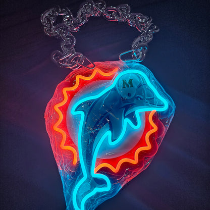 DOLPHINS old school Logo FAN LED NECKLACE CHAIN DUAL POWER OPTION BATTERY BOX AND POWER plug with remote and dimmer