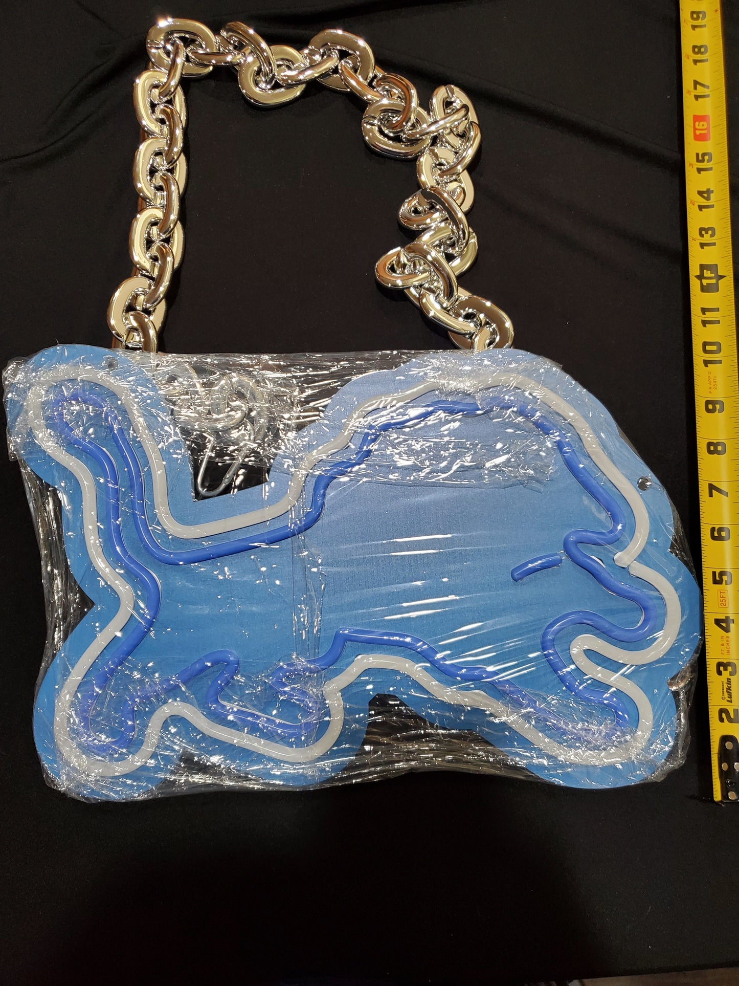 LIONS FAN NEON BLUE AND WHITE NEON ONE OF A KIND CHAIN 12V DUAL POWER WITH REMOTE DIMMER