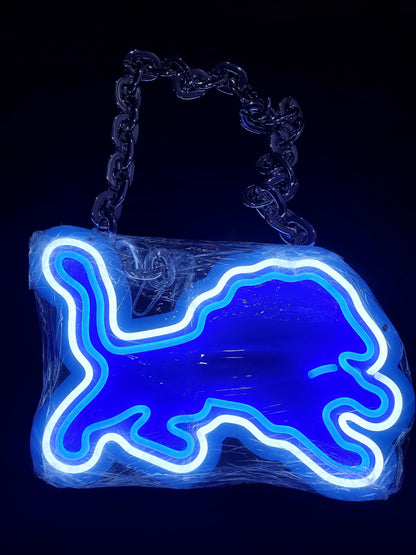 LIONS FAN NEON BLUE AND WHITE NEON ONE OF A KIND CHAIN 12V DUAL POWER WITH REMOTE DIMMER