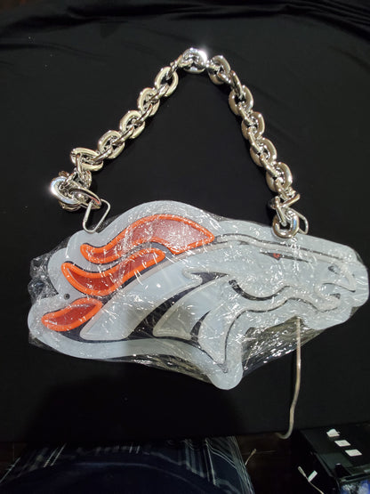 BRONCOS CHAIN LED Necklace sign 12v dual power with remote and dimmer