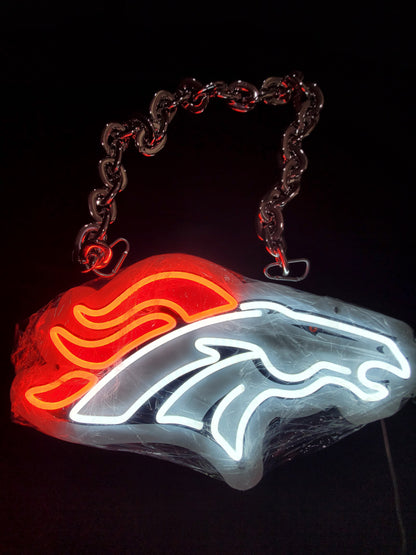 BRONCOS CHAIN LED Necklace sign 12v dual power with remote and dimmer