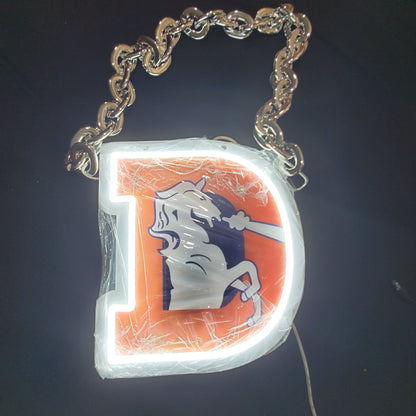 BRONCOS CHAIN LED Necklace sign 12v dual power with remote and dimmer