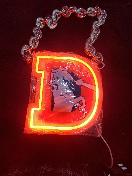 BRONCOS CHAIN LED Necklace sign 12v dual power with remote and dimmer