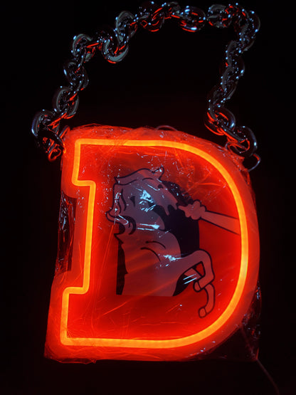 BRONCOS CHAIN LED Necklace sign 12v dual power with remote and dimmer