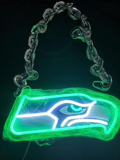 SEAHAWKS GREEN led chain sign 12v dual power with remote and dimmer