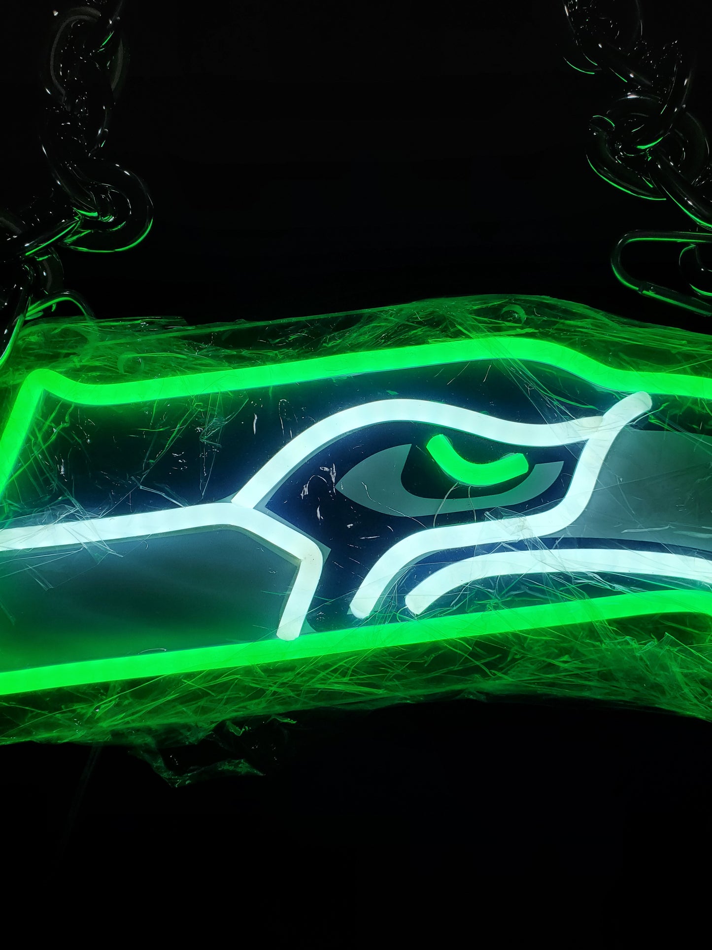 SEAHAWKS GREEN led chain sign 12v dual power with remote and dimmer