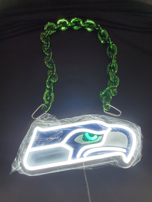 SEAHAWKS white neon led chain sign 12v dual power with remote and dimmer