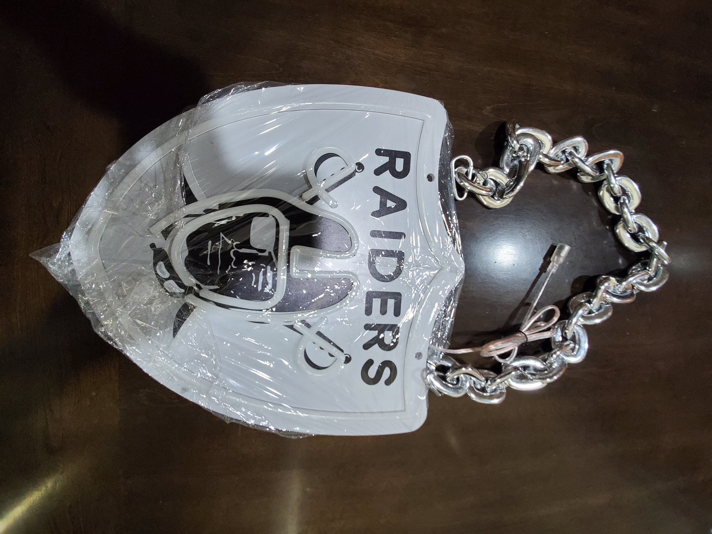 LAS VEGAS RAIDERS OLD SCHOOL LED SHIELD NECKLACE Dual power with Dimmer and flashing and remote!!