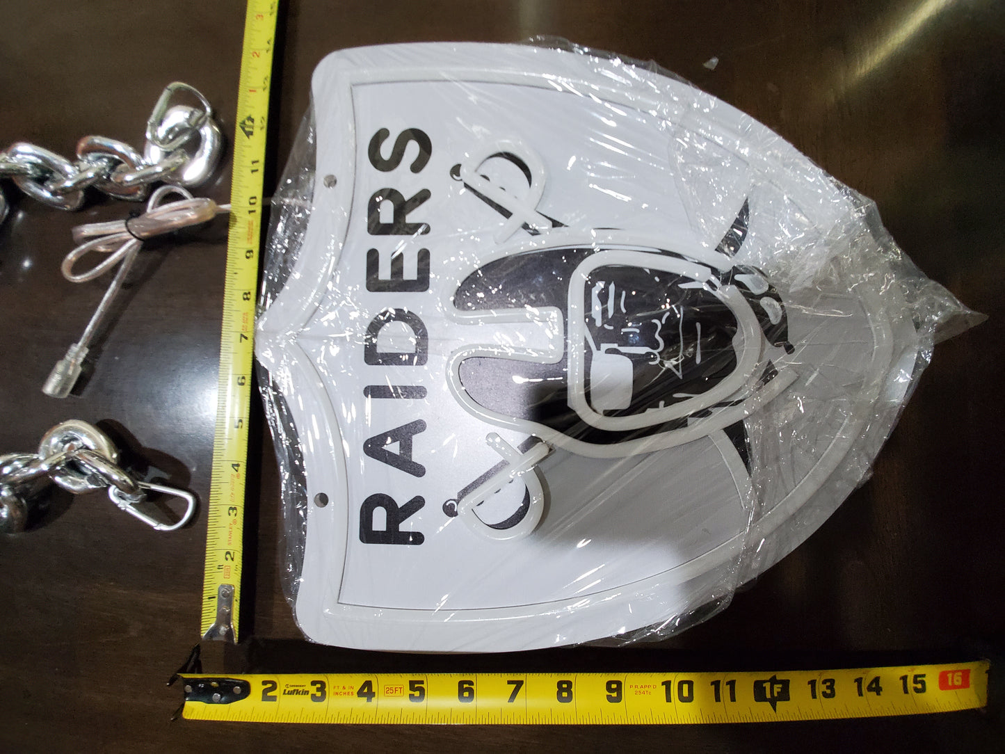 LAS VEGAS RAIDERS OLD SCHOOL LED SHIELD NECKLACE Dual power with Dimmer and flashing and remote!!