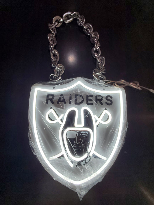 LAS VEGAS RAIDERS OLD SCHOOL LED SHIELD NECKLACE Dual power with Dimmer and flashing and remote!!