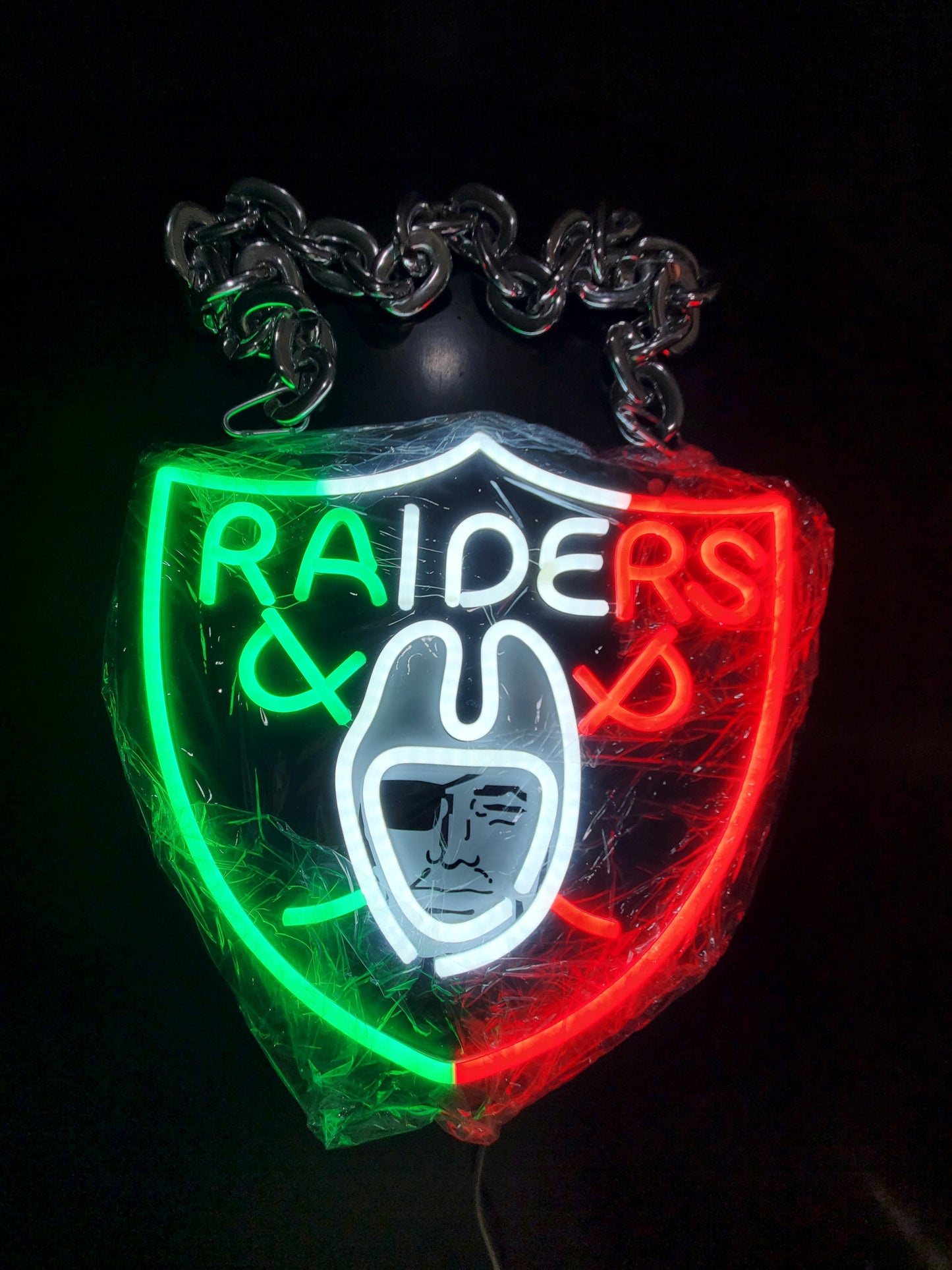 LAS VEGAS RAIDERS MEXICO COLOR LED SHIELDNECKLACE Dual power with Dimmer and flashing and remote!!