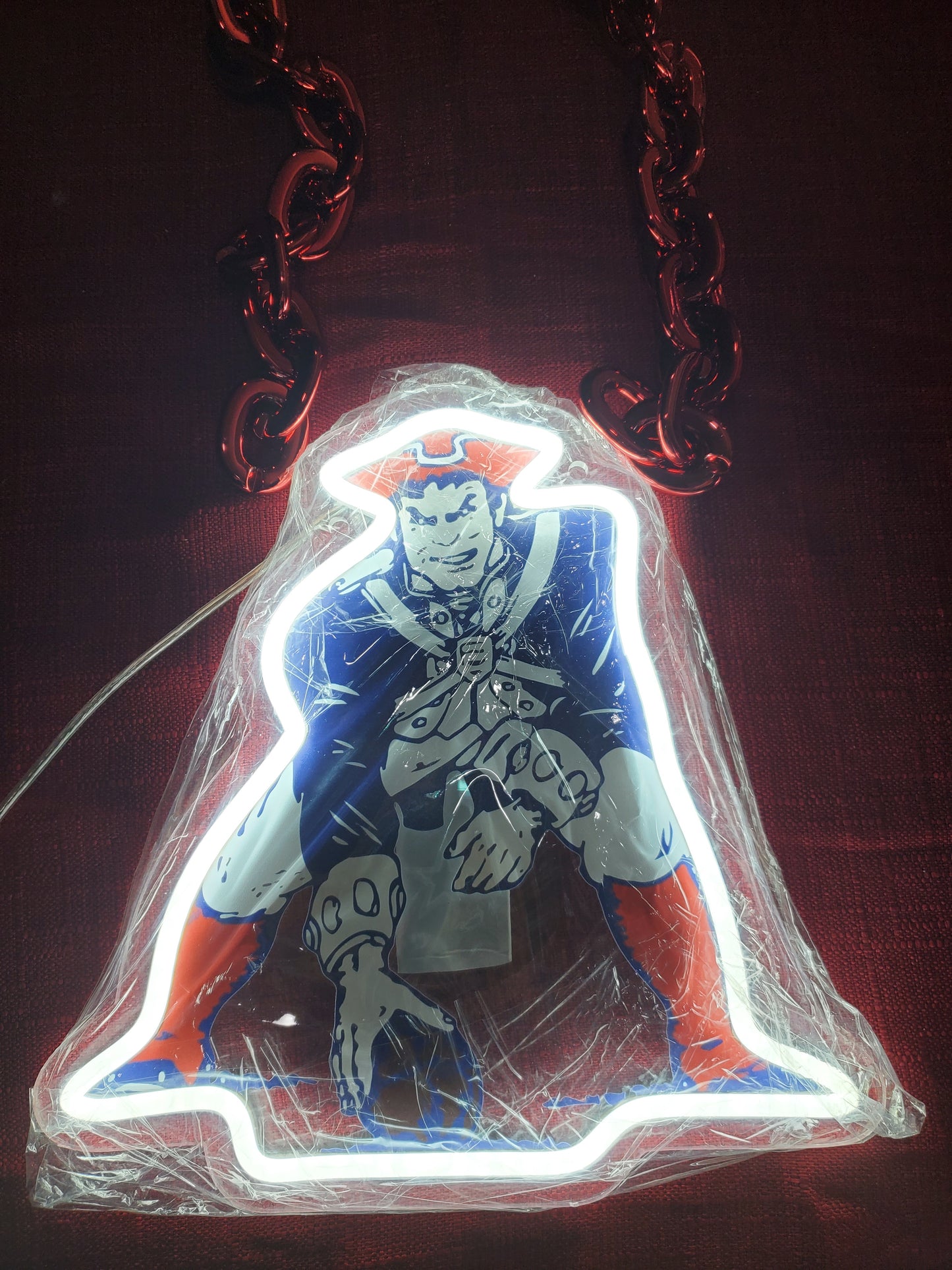 New England Patriots neon white led fan Necklace fan chain 12v dual power with remote and dimmer