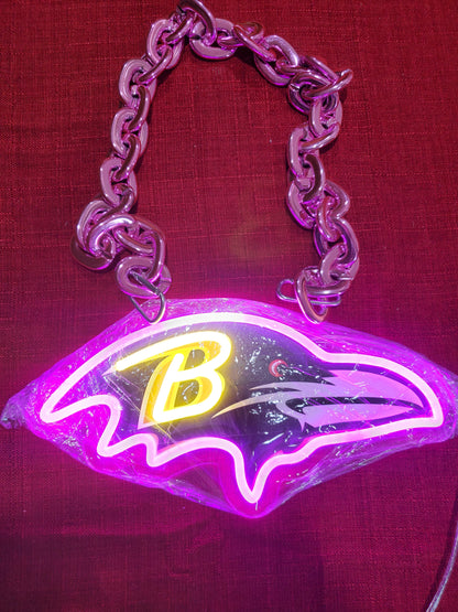 RAVENS purple neon led chain sign 12v dual power with remote and dimmer.