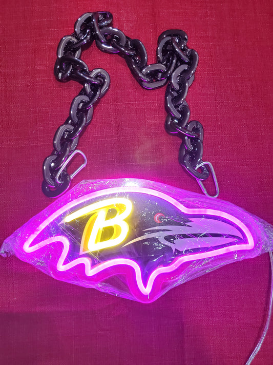 RAVENS purple neon led chain sign 12v dual power with remote and dimmer.