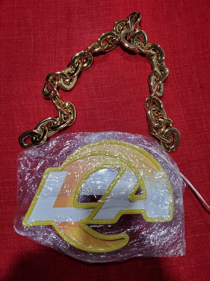 RAMS LA LOGO yellow and white neon uv backing 12v with dimmer and remote chain necklace