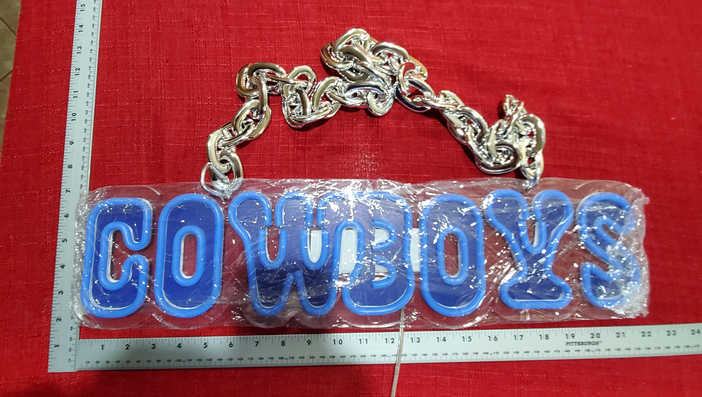 Cowboys sign Chain necklace Blue uv and neon blue LED Chain with remote and multi functions dimmer