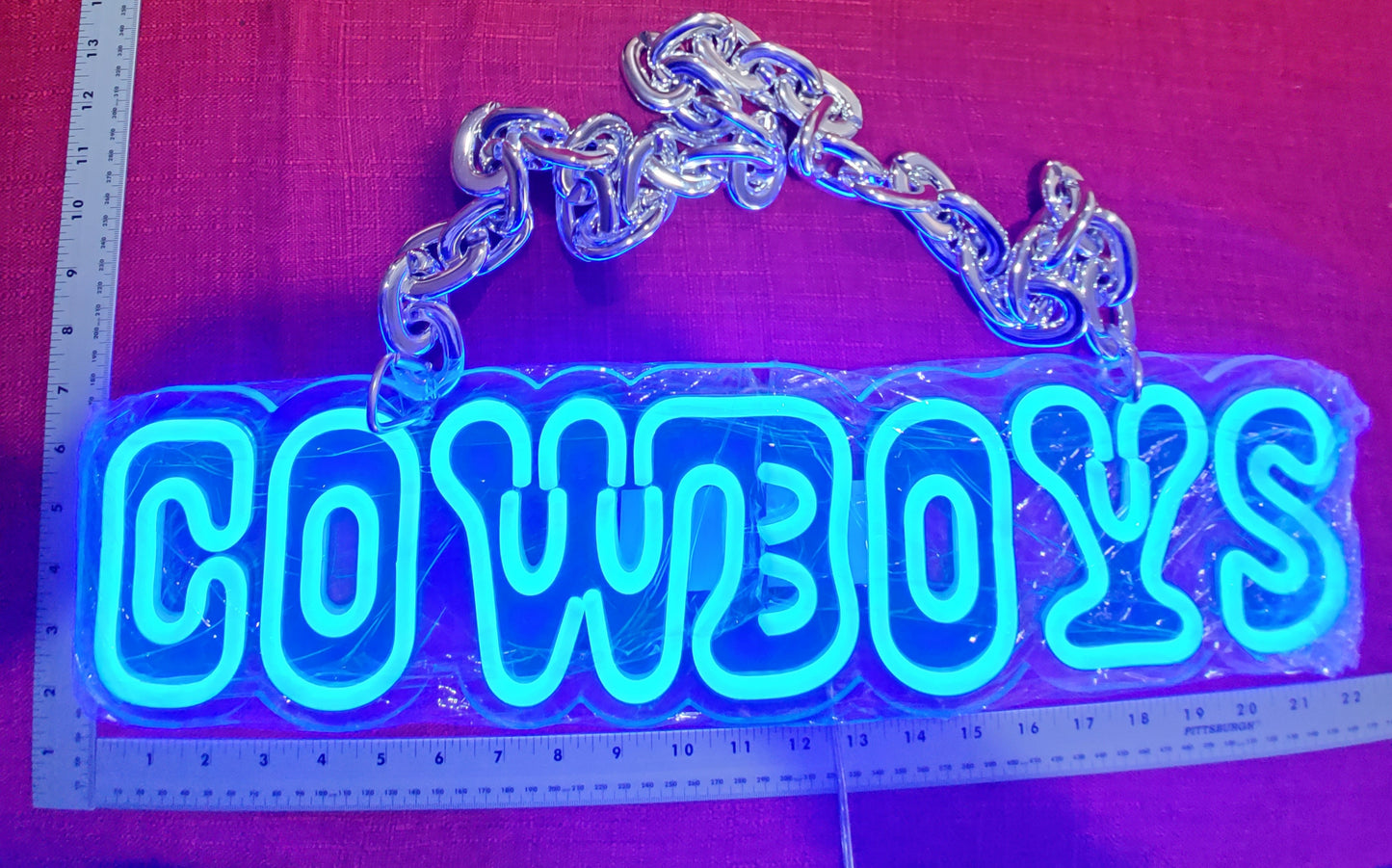 Cowboys sign Chain necklace Blue uv and neon blue LED Chain with remote and multi functions dimmer