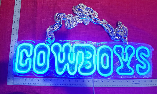 Cowboys sign Chain necklace Blue uv and neon blue LED Chain with remote and multi functions dimmer