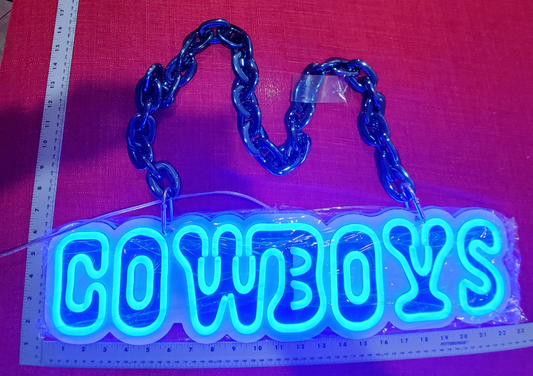 Cowboys sign Chain necklace neon blue LED Chain with remote and multi functions dimmer