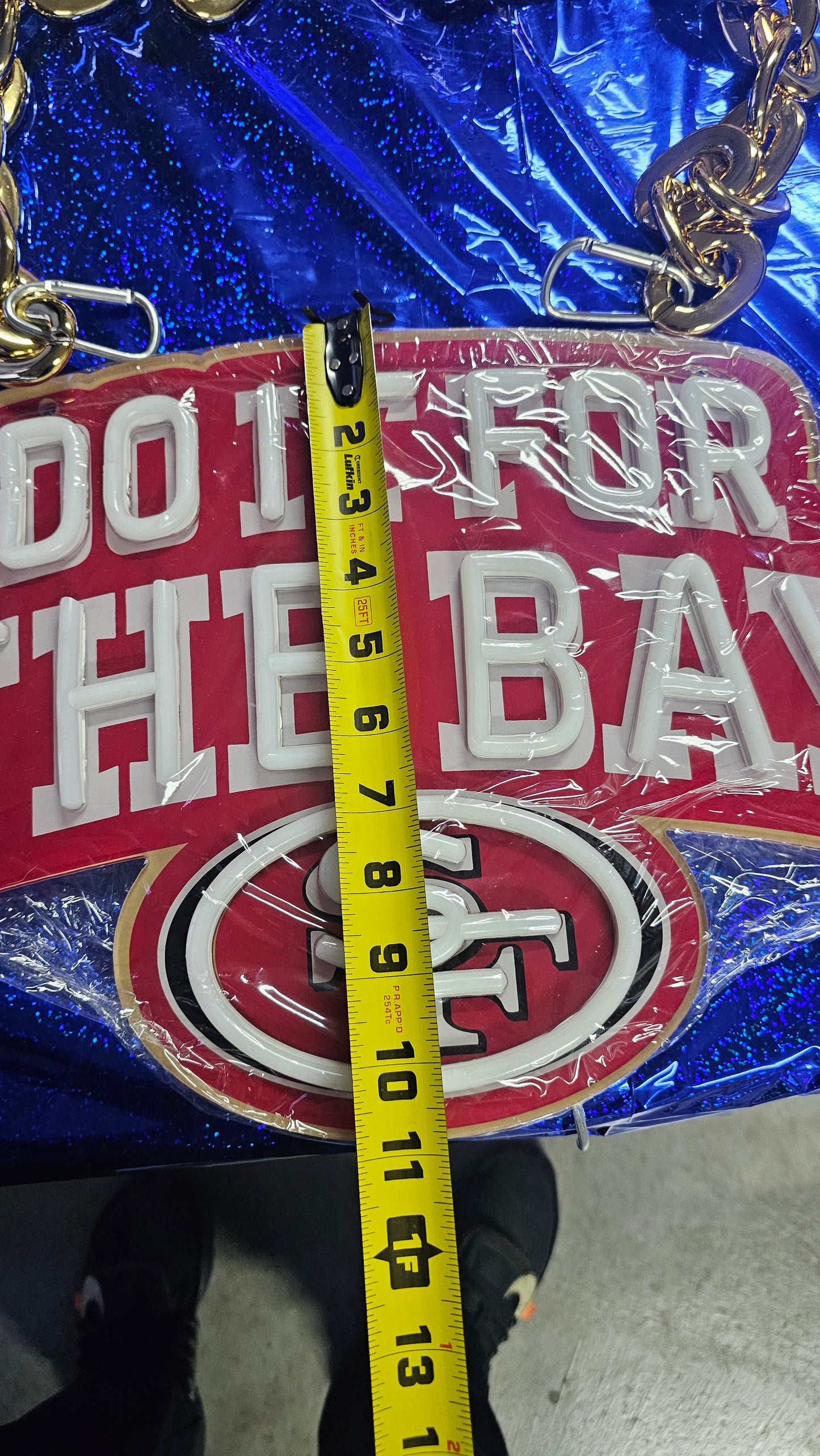 DO IT FOR THE BAY 49ers led chain Necklace or wall sign white neon with Red uv 12v dual power with remote and dimmer GOLD CHAIN