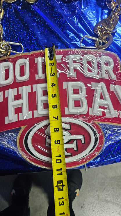 DO IT FOR THE BAY 49ers led chain Necklace or wall sign white neon with Red uv 12v dual power with remote and dimmer GOLD CHAIN