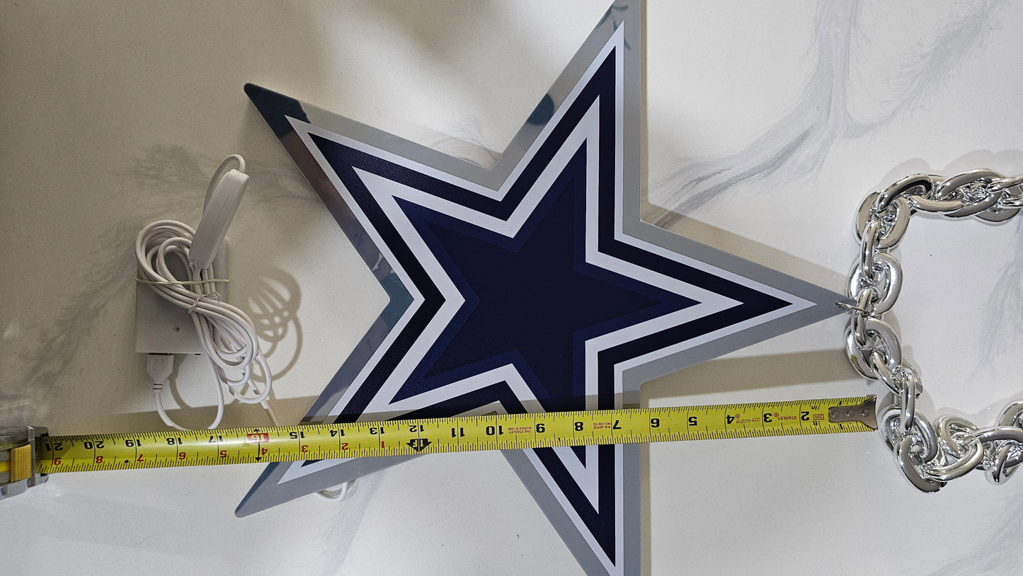 Jumbo Cowboys star LED Chain NECKLACE 5V silver chain