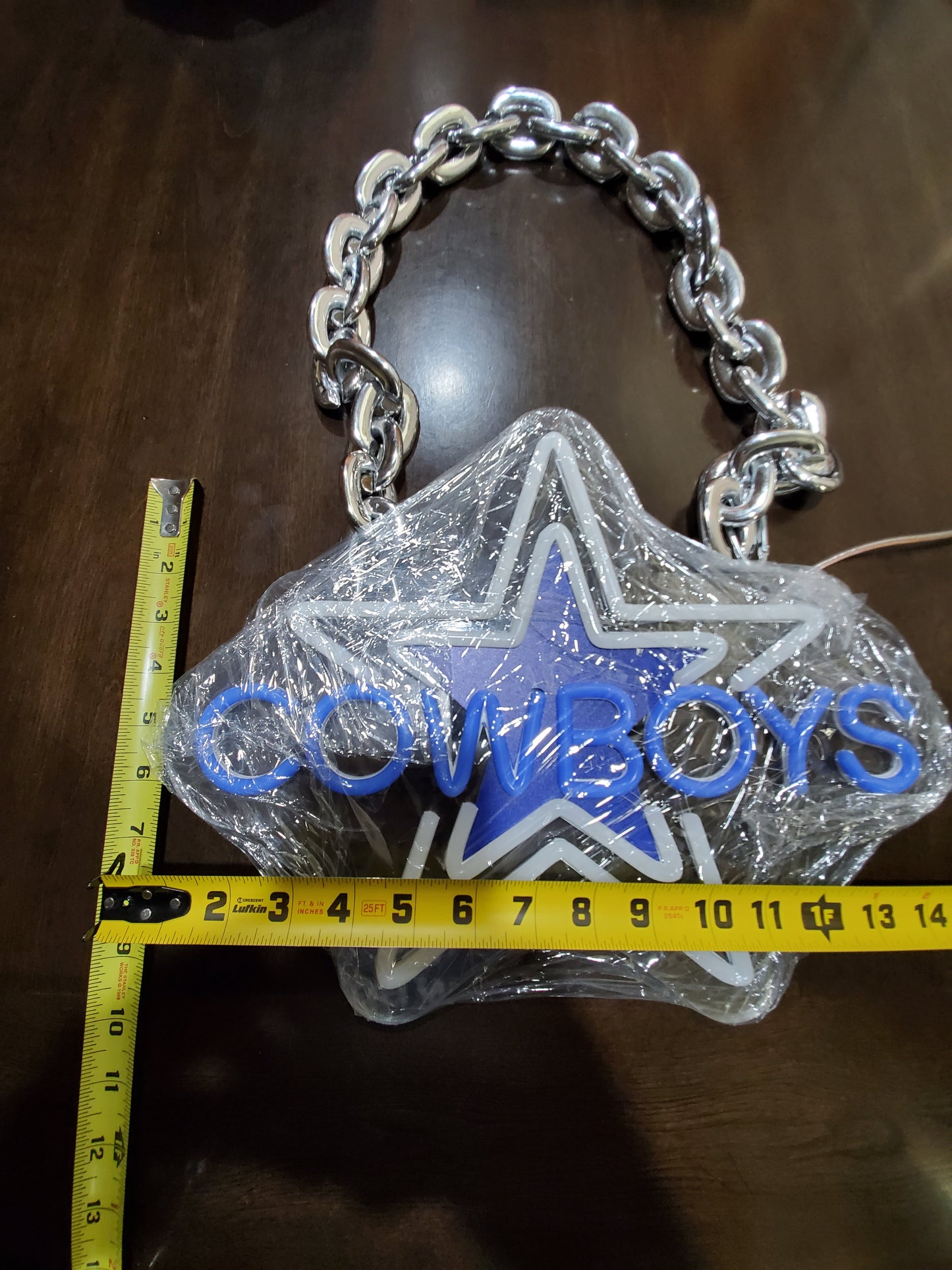 Light up star Cowboys star with neon blue cowboys LED Chain with remote and multi functions dimmer