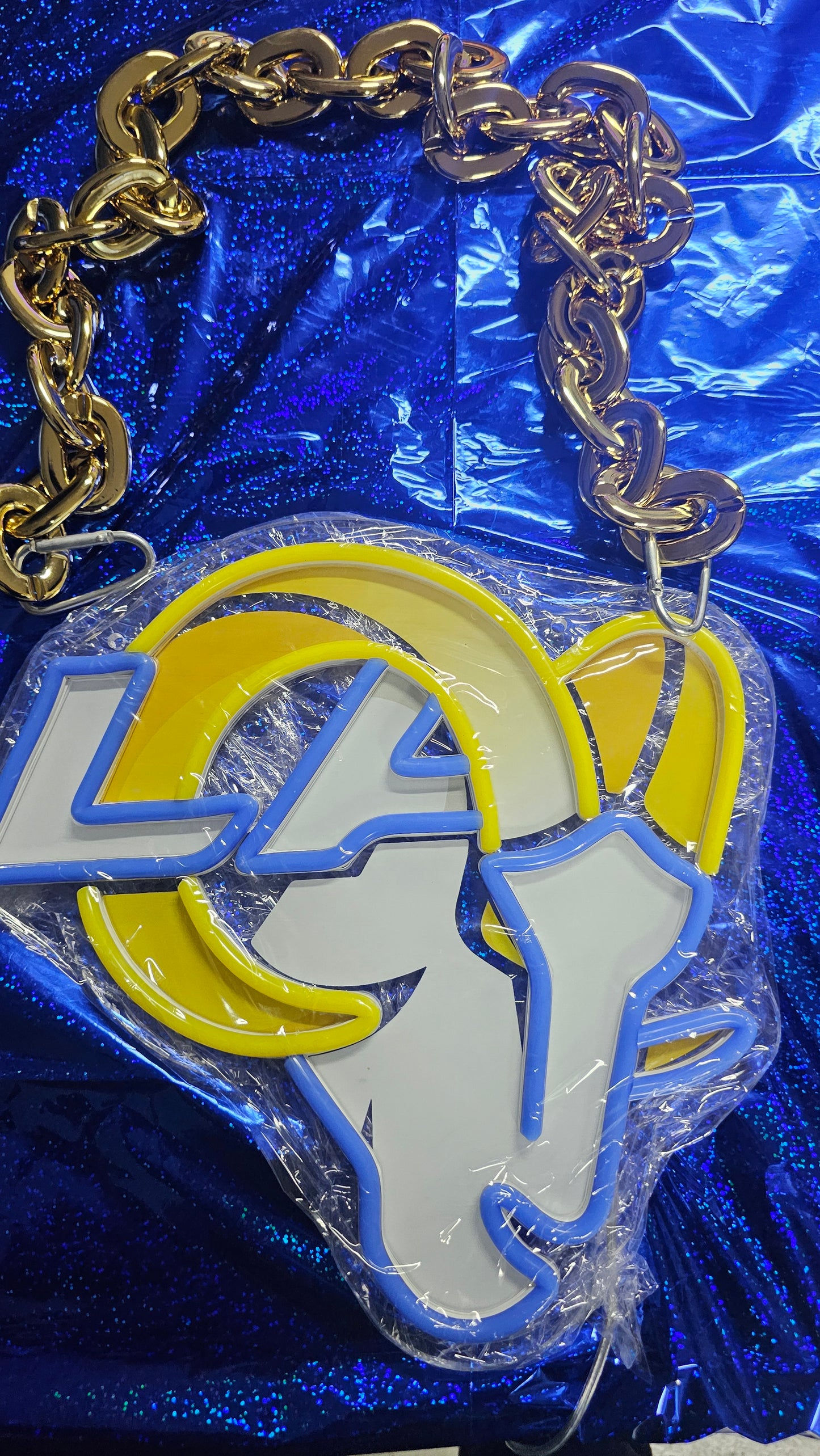 RAMS HEAD  With LA blue led chain sign 12v dual power with remote and dimmer