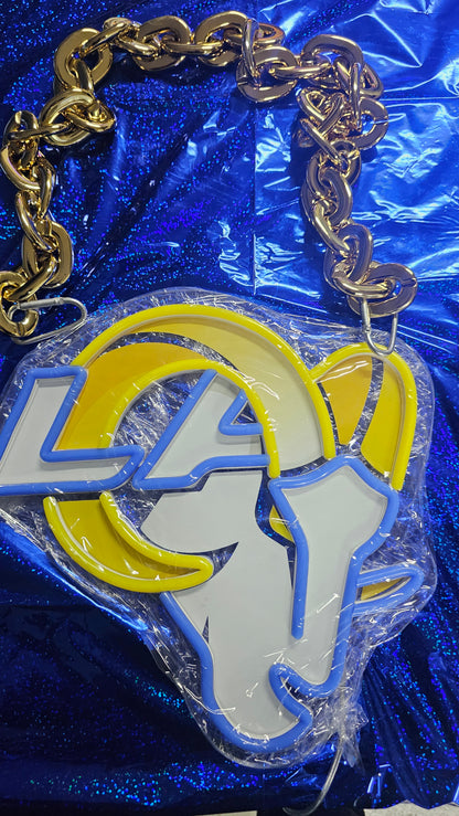 RAMS HEAD  With LA blue led chain sign 12v dual power with remote and dimmer