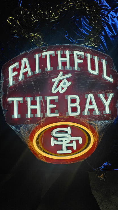 FAITHFUL TO THE BAY 49ers led chain Necklace or wall sign white neon with Red uv 12v dual power with remote and dimmer GOLD CHAIN