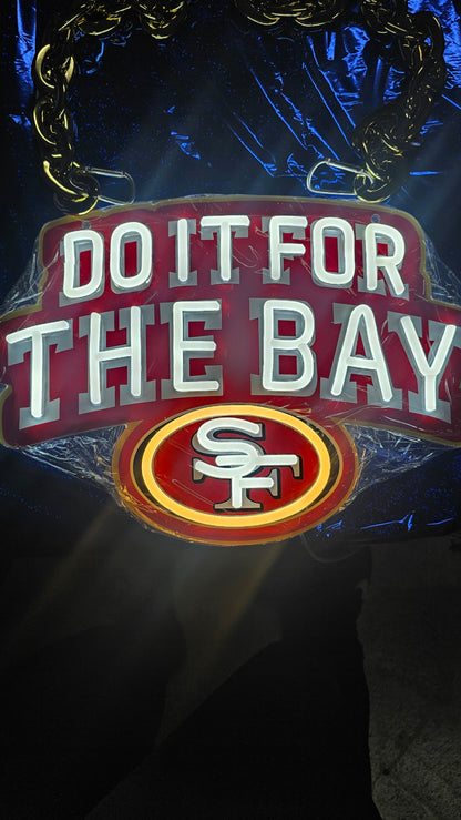 DO IT FOR THE BAY 49ers led chain Necklace or wall sign white neon with Red uv 12v dual power with remote and dimmer GOLD CHAIN