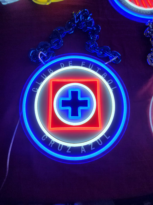 Cruz Azul blue neon led necklace chain Dual power