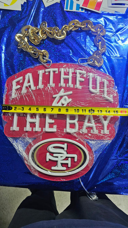 FAITHFUL TO THE BAY 49ers led chain Necklace or wall sign white neon with Red uv 12v dual power with remote and dimmer GOLD CHAIN