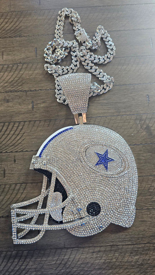 Dallas Silver bling 8inch helmet pendant necklace