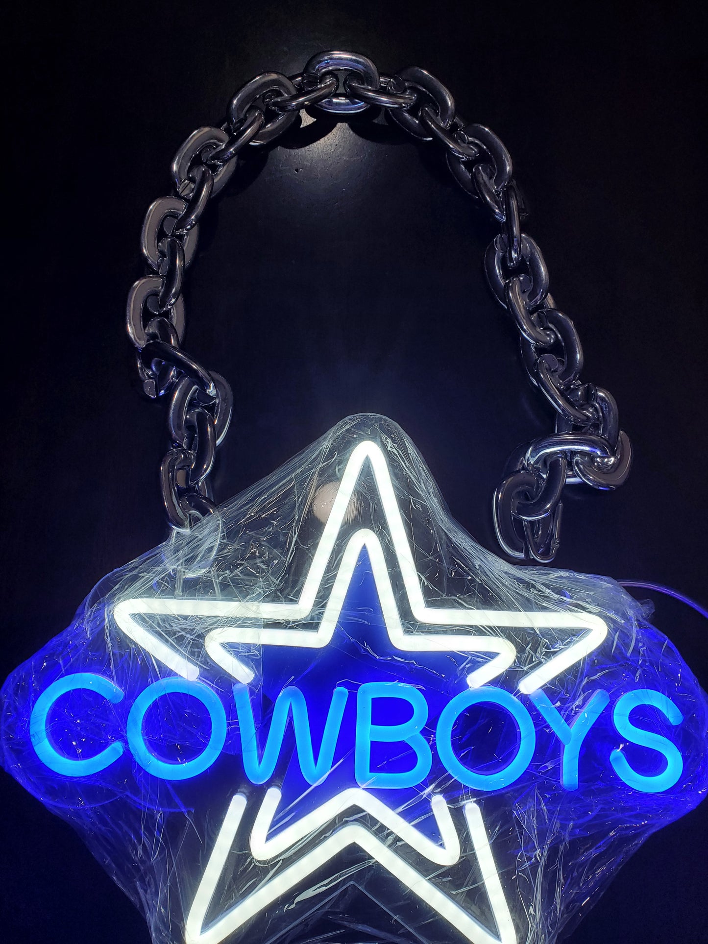 Light up star Cowboys star with neon blue cowboys LED Chain with remote and multi functions dimmer