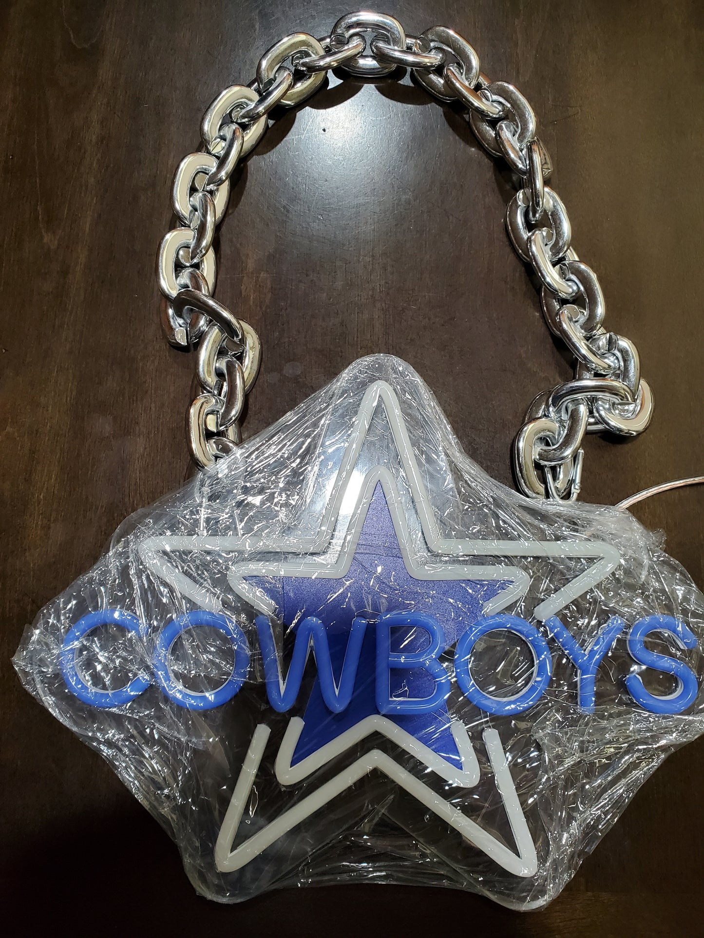 Light up star Cowboys star with neon blue cowboys LED Chain with remote and multi functions dimmer