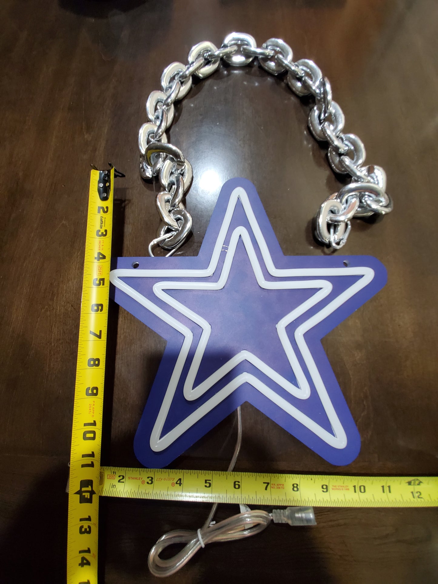 Light up star navy Cowboys star with LED Chain with remote and multi functions dimmer