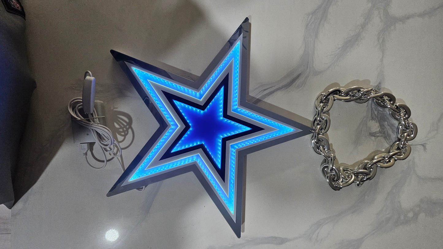 Jumbo Cowboys star LED Chain NECKLACE 5V silver chain