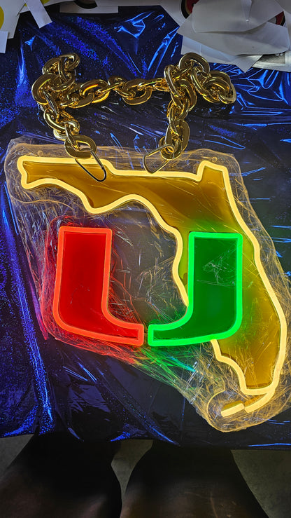 FLORIDA MIAMI HURRICANES led fan Necklace fan chain 12v dual power with dimmer control remote