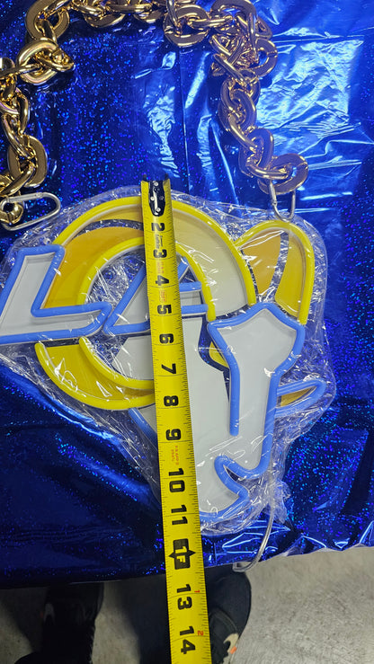 RAMS HEAD  With LA blue led chain sign 12v dual power with remote and dimmer