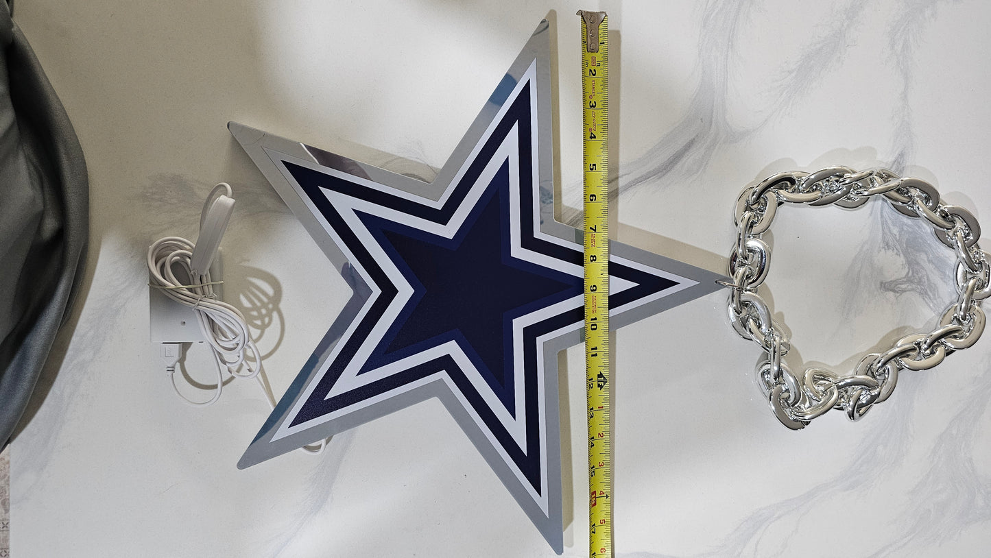 Jumbo Cowboys star LED Chain NECKLACE 5V silver chain