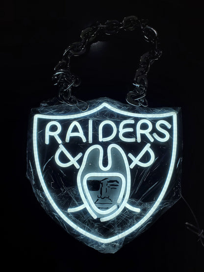 LAS VEGAS RAIDERS LED SHIELD 2 NECKLACE Dual power with Dimmer and flashing and remote!!