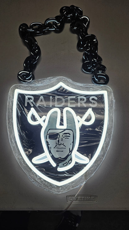 LAS VEGAS RAIDERS LED SHIELD NECKLACE Dual power with Dimmer and flashing and remote!!